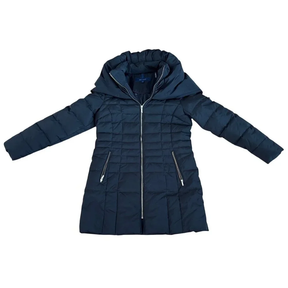 Cole Haan Coat Womens Med Black Puffer Quilted Down Zip Pockets Hooded - Picture 1 of 9